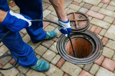 Plumber cleaning an outdoor sewer drain in Carlisle