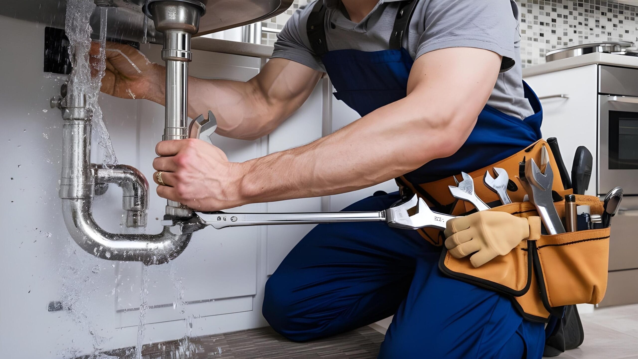 Plumber tightening a residential plumbing pipe in Carlisle